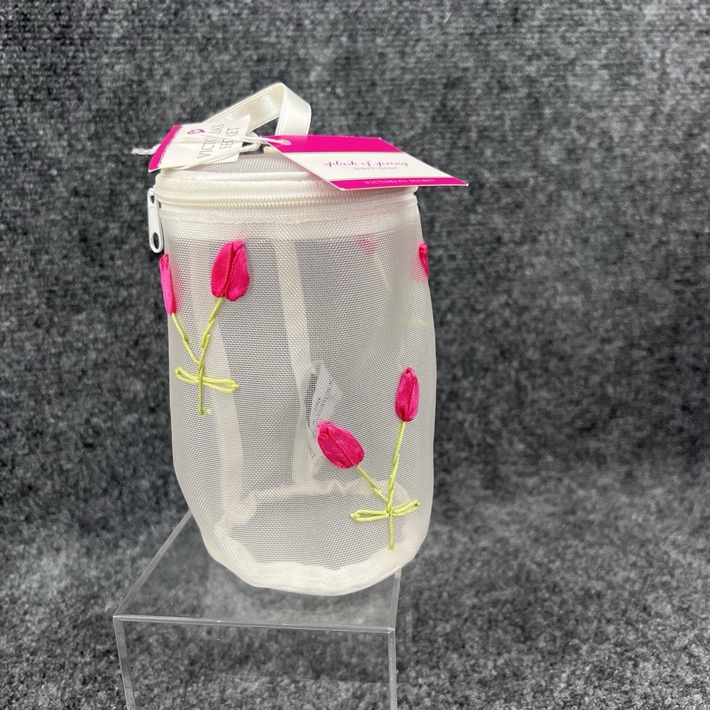 New Victoria's Secret "Splash of Spring" Sampler White Mesh Toiletry Bag Tulips - Picture 2 of 11